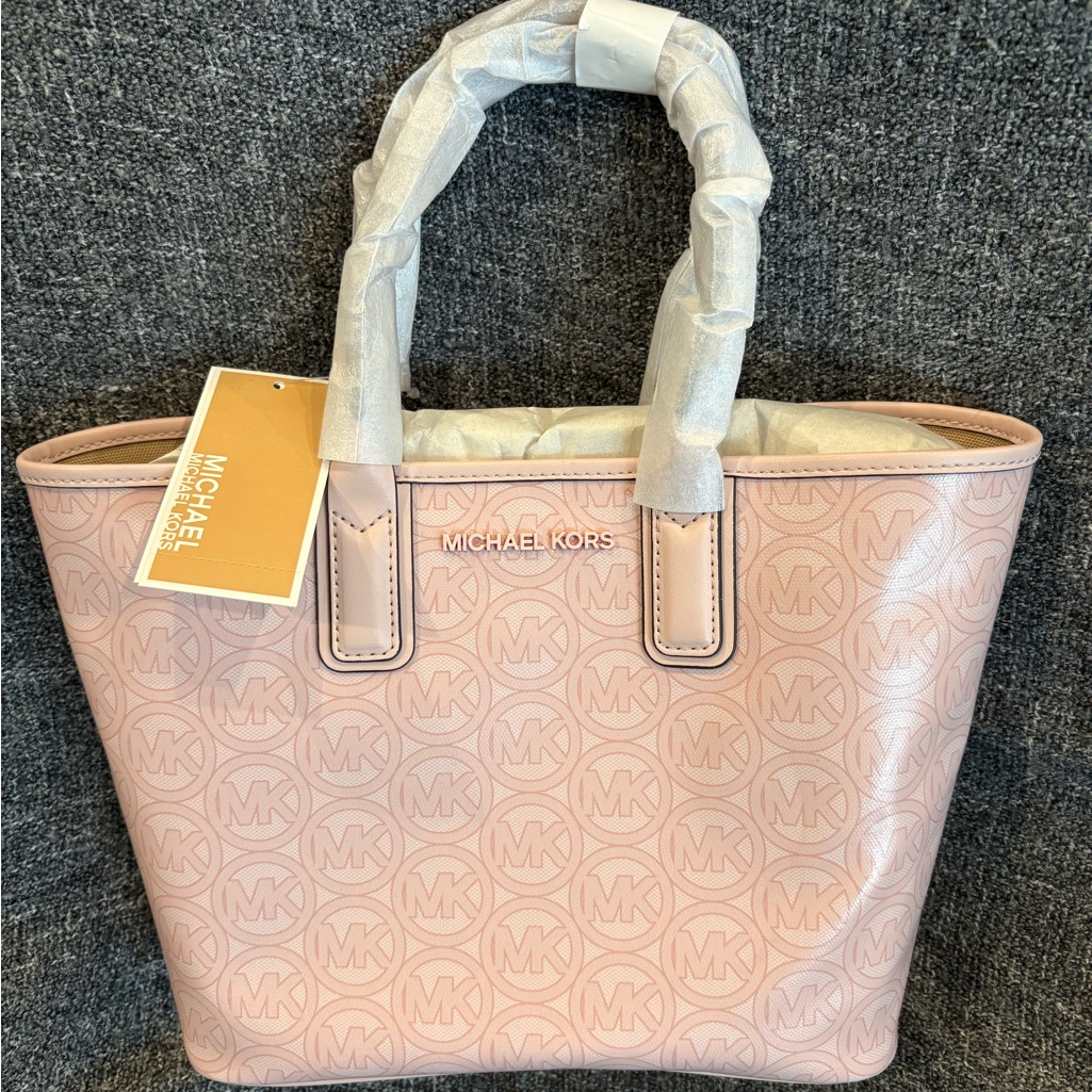 Michael Kors Jodie Small Logo Jacquard Powder Blush Signature Tote Nwt